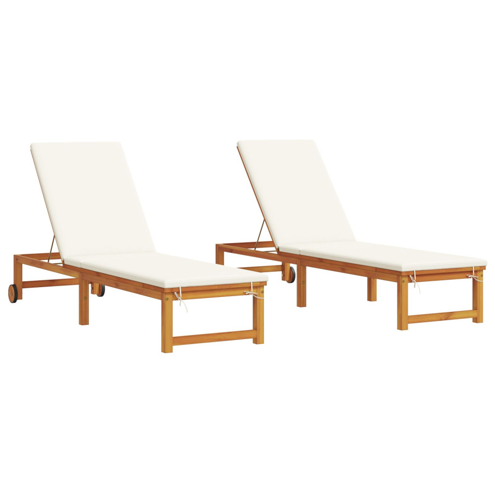 Produktbild för Solstol Reclining 2 pcs Brun 202 x 53 x 89 cm Massivt Akaciaträ