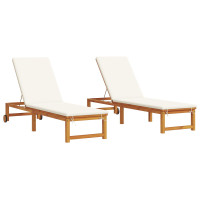 Produktbild för Solstol Reclining 2 pcs Brun 202 x 53 x 89 cm Massivt Akaciaträ