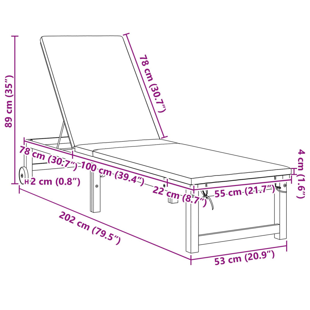 Produktbild för Solstol Reclining 2 pcs Brun 202 x 53 x 89 cm Massivt Akaciaträ