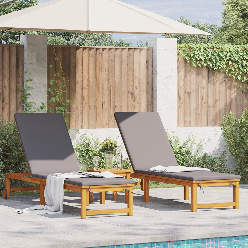 Produktbild för Solstol Reclining 2 pcs Brun 202 x 53 x 89 cm Massivt Akaciaträ