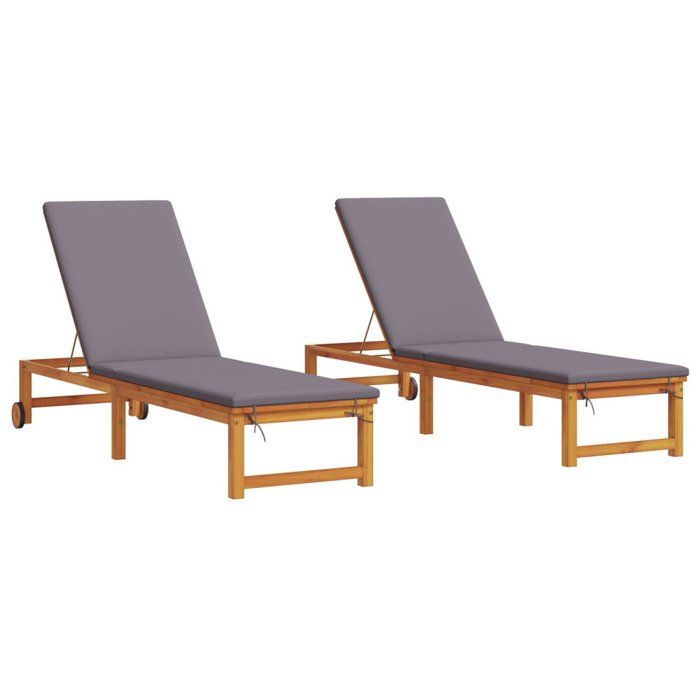 Produktbild för Solstol Reclining 2 pcs Brun 202 x 53 x 89 cm Massivt Akaciaträ