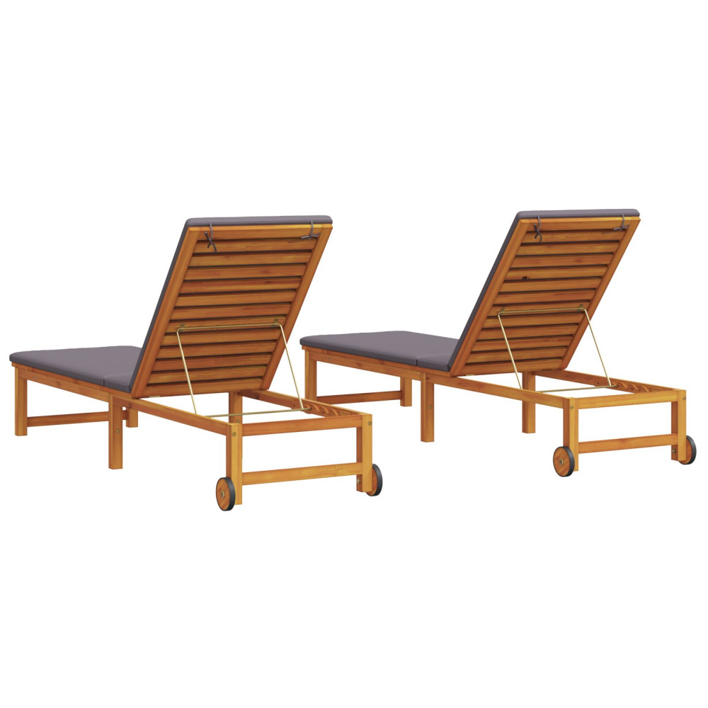 Produktbild för Solstol Reclining 2 pcs Brun 202 x 53 x 89 cm Massivt Akaciaträ