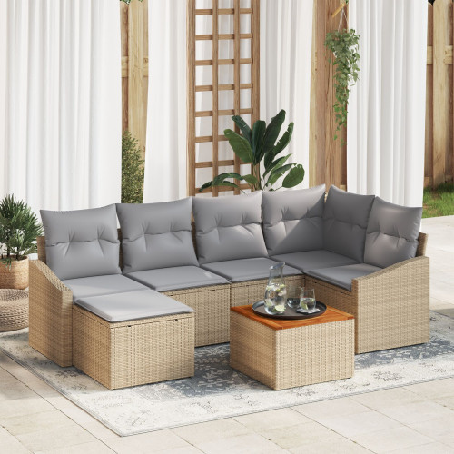 vidaXL Trädgårdsoffset 7 pcs Beige och Ljusgrå konstrotting