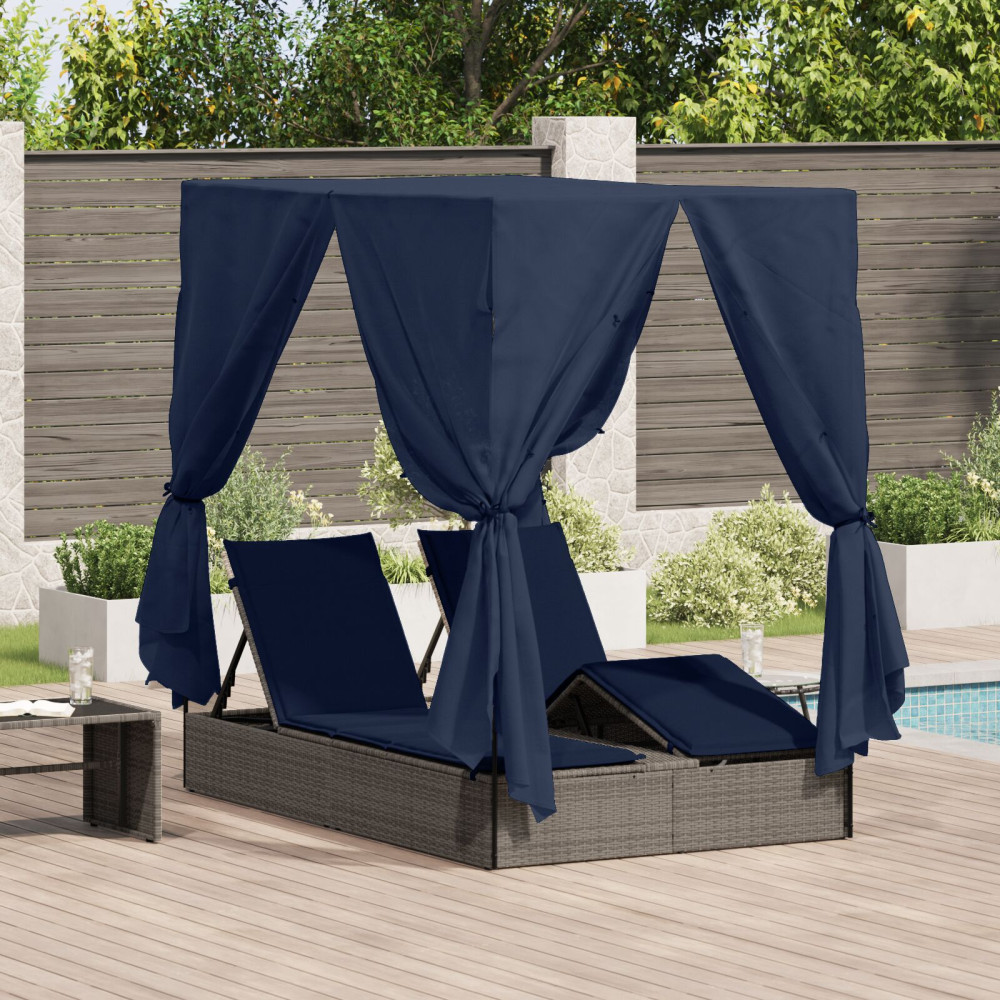 Produktbild för Dubbel solstol Justerbar Svart 205 x 129 x 200 cm konstrotting