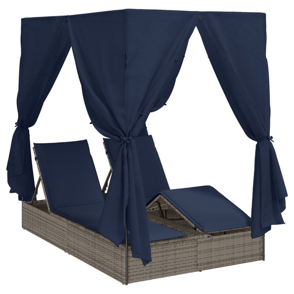 Produktbild för Dubbel solstol Justerbar Svart 205 x 129 x 200 cm konstrotting