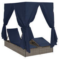 Produktbild för Dubbel solstol Justerbar Svart 205 x 129 x 200 cm konstrotting