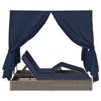 Produktbild för Dubbel solstol Justerbar Svart 205 x 129 x 200 cm konstrotting