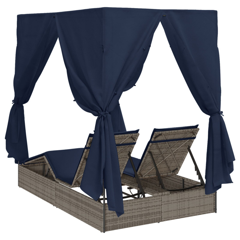 Produktbild för Dubbel solstol Justerbar Svart 205 x 129 x 200 cm konstrotting