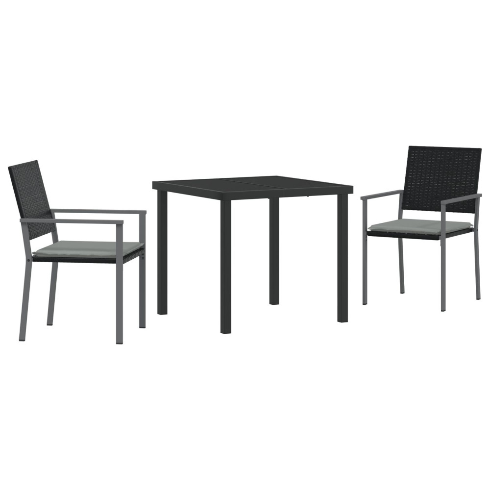 Produktbild för Trädgårdsmöbelset 3 pcs Svart och Ljusgrå PE Rattan