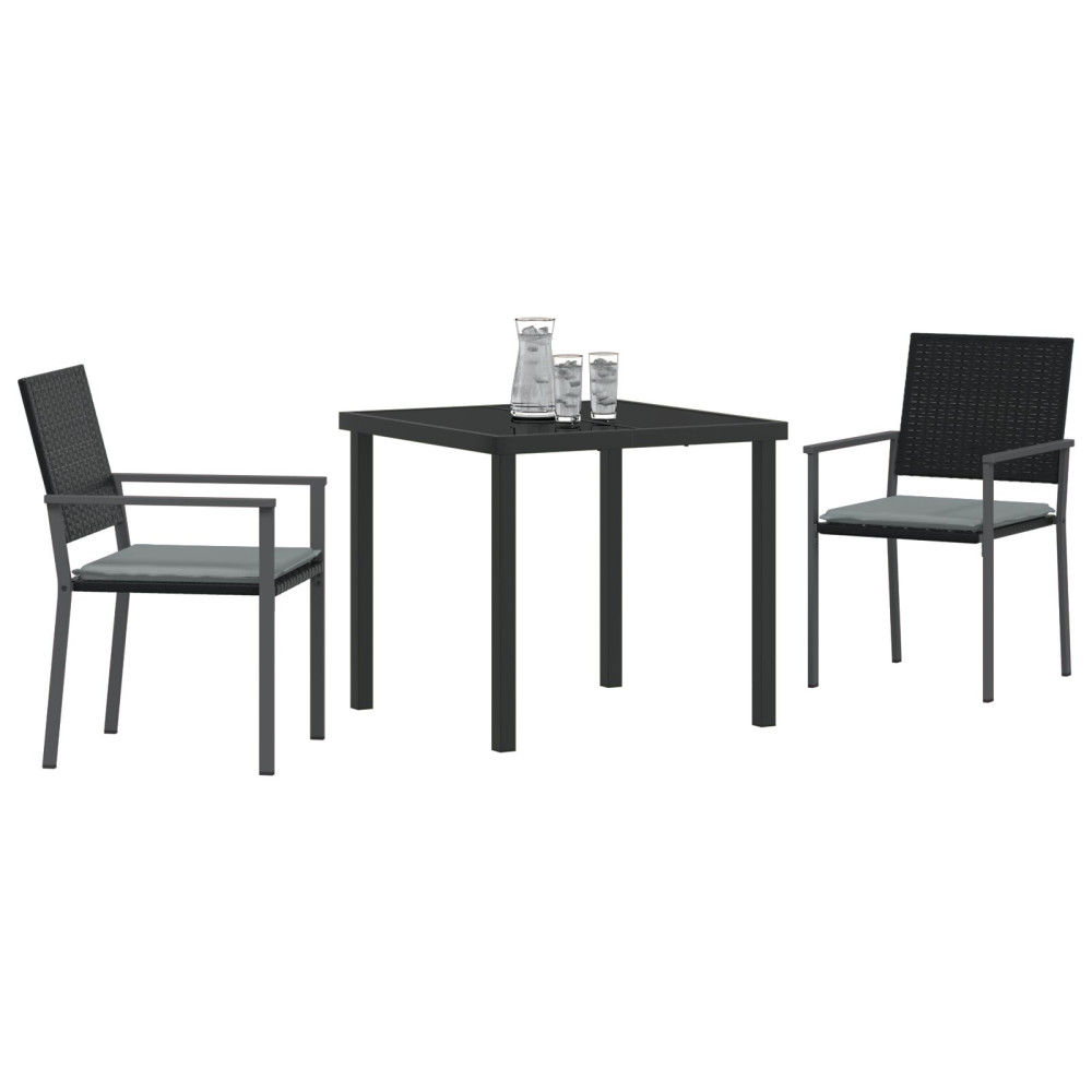 Produktbild för Trädgårdsmöbelset 3 pcs Svart och Ljusgrå PE Rattan