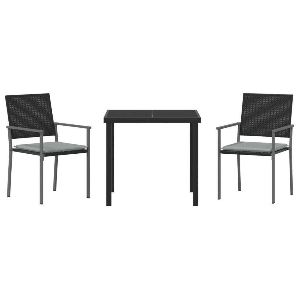 Produktbild för Trädgårdsmöbelset 3 pcs Svart och Ljusgrå PE Rattan