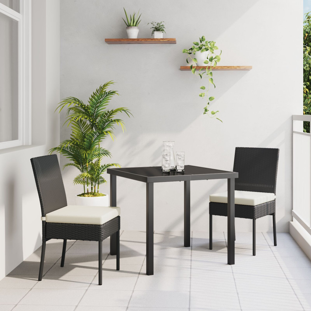Produktbild för Trädgårdsmöbelset 3 pcs Svart Pulverlackerat stål