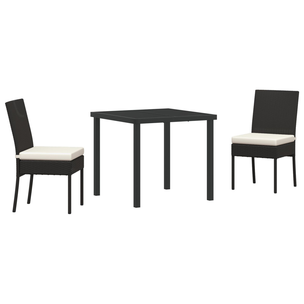 Produktbild för Trädgårdsmöbelset 3 pcs Svart Pulverlackerat stål