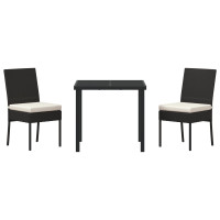 Produktbild för Trädgårdsmöbelset 3 pcs Svart Pulverlackerat stål