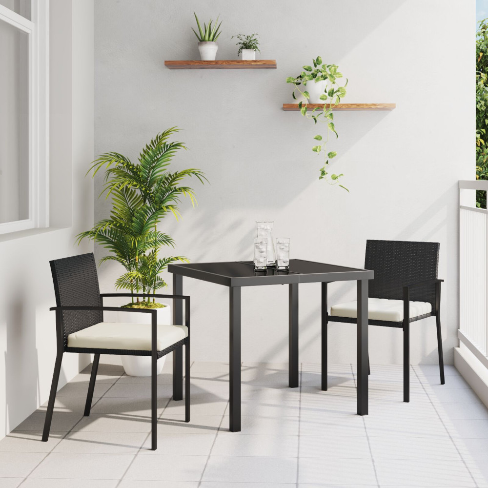 Produktbild för Trädgårdsmöbelset 3 pcs Svart Pulverlackerat stål