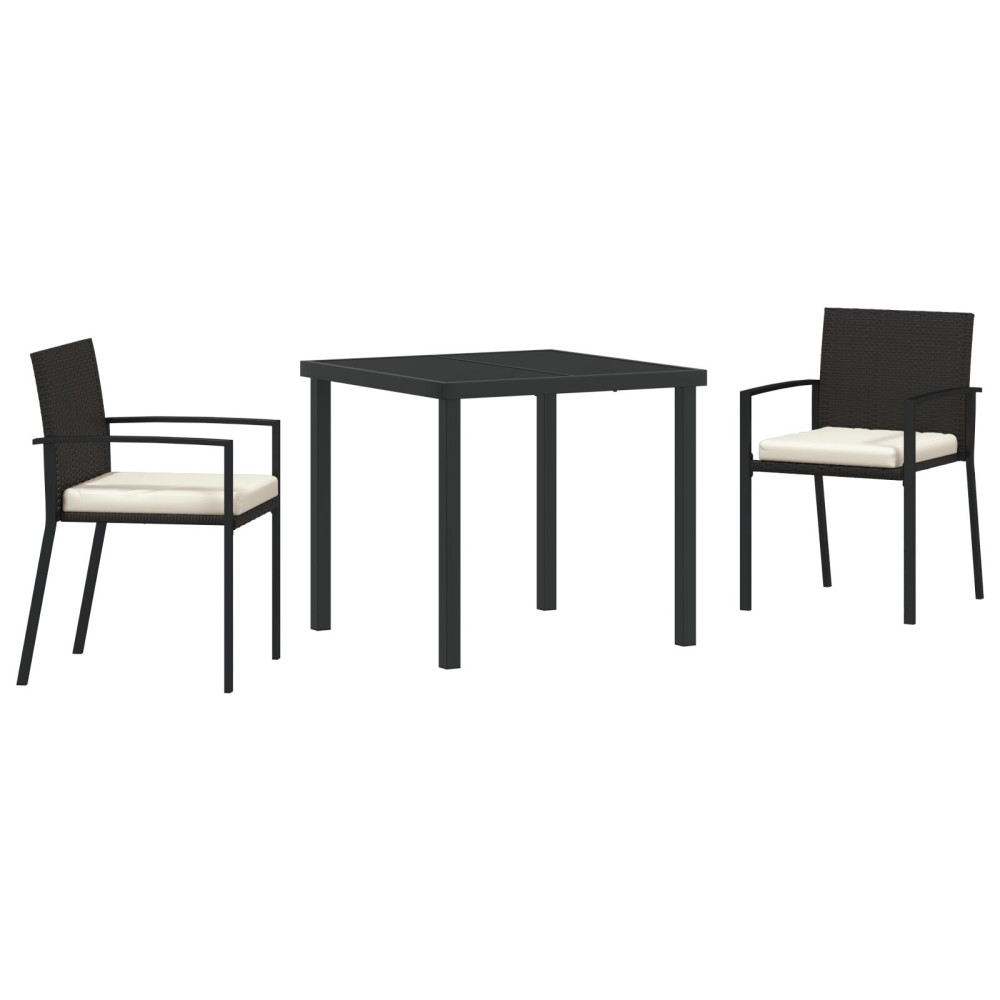 Produktbild för Trädgårdsmöbelset 3 pcs Svart Pulverlackerat stål