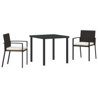 Produktbild för Trädgårdsmöbelset 3 pcs Svart Pulverlackerat stål