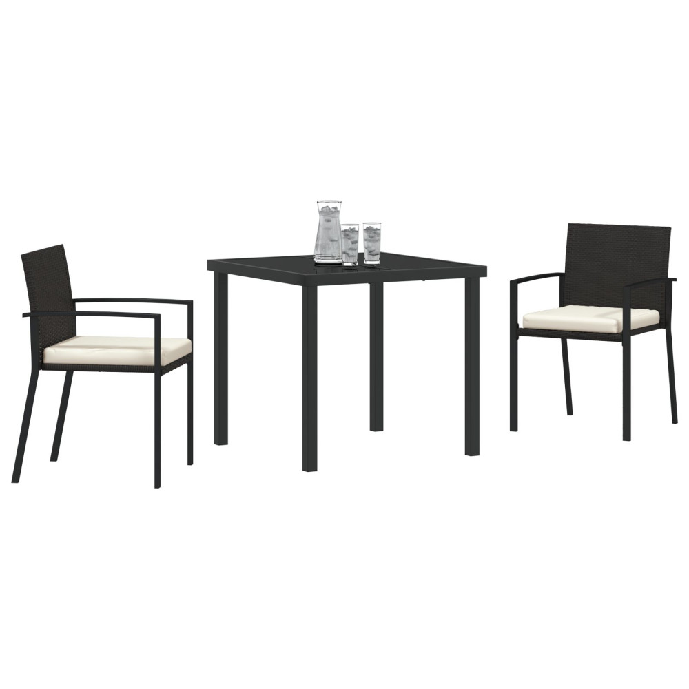 Produktbild för Trädgårdsmöbelset 3 pcs Svart Pulverlackerat stål
