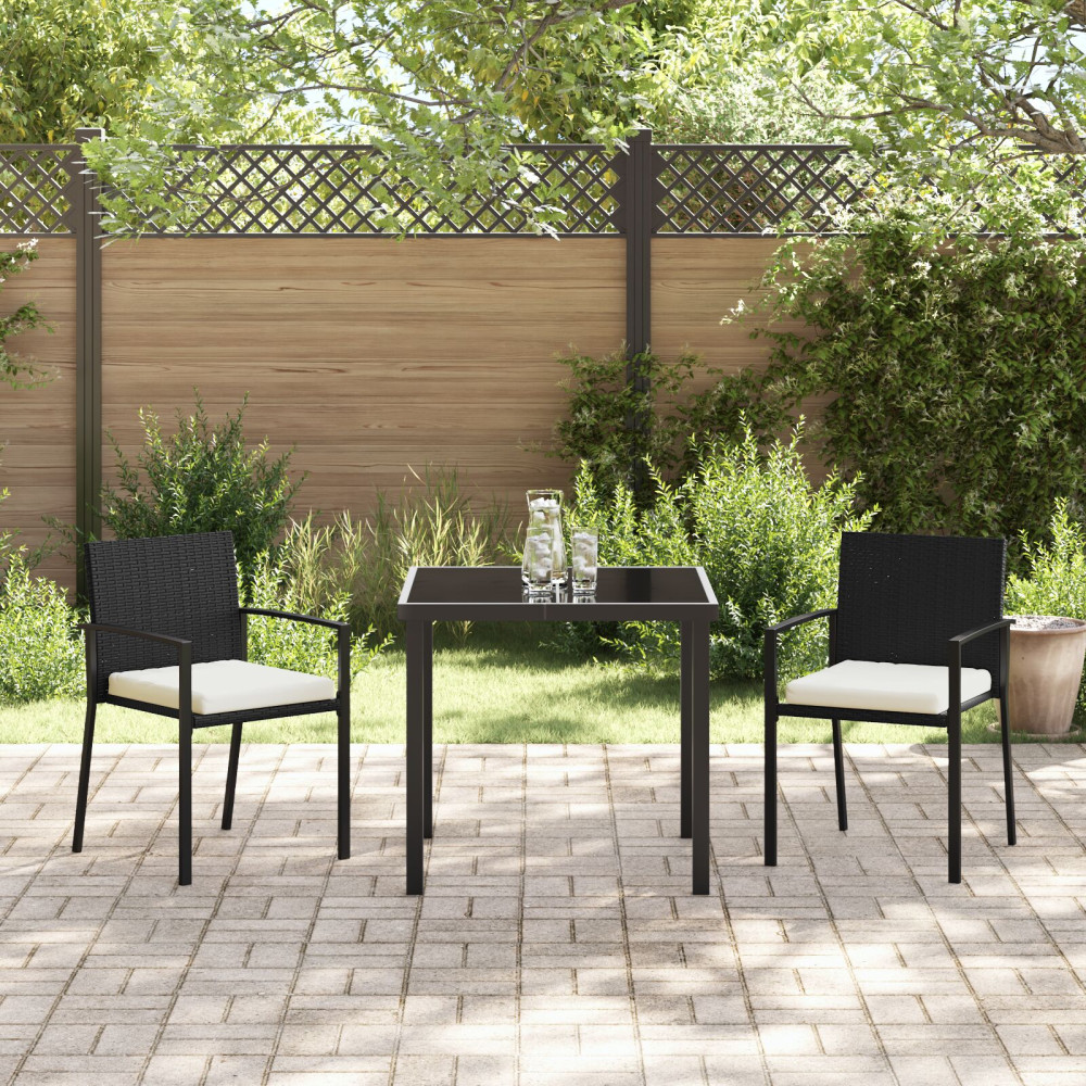Produktbild för Trädgårdsmöbelset 3 pcs Svart Pulverlackerat stål