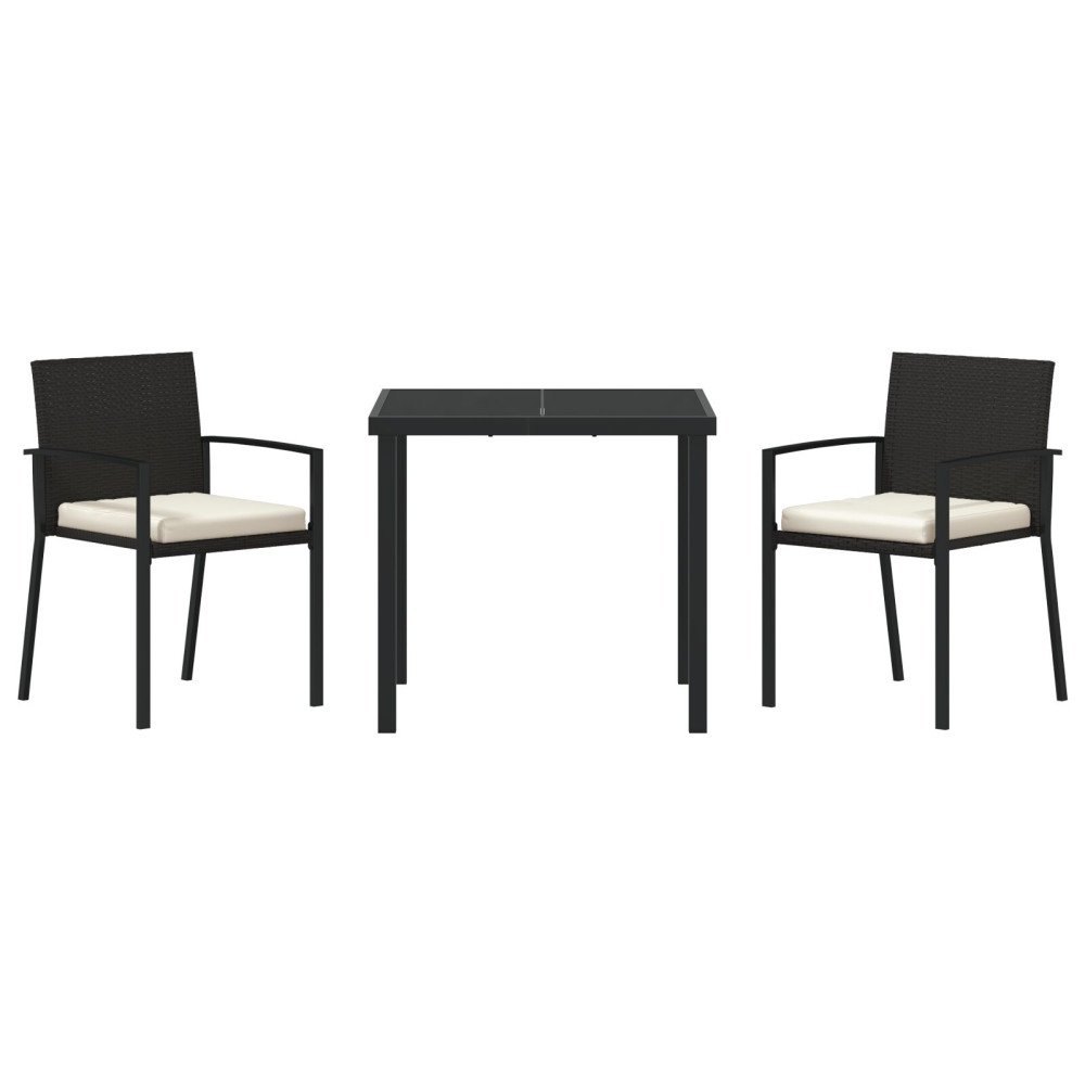 Produktbild för Trädgårdsmöbelset 3 pcs Svart Pulverlackerat stål