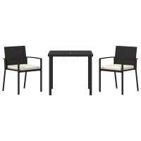 Produktbild för Trädgårdsmöbelset 3 pcs Svart Pulverlackerat stål