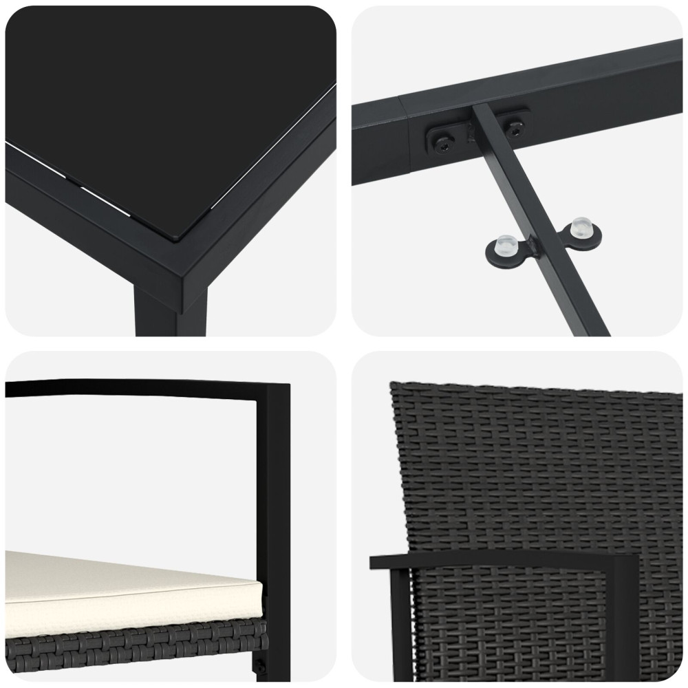 Produktbild för Trädgårdsmöbelset 3 pcs Svart Pulverlackerat stål