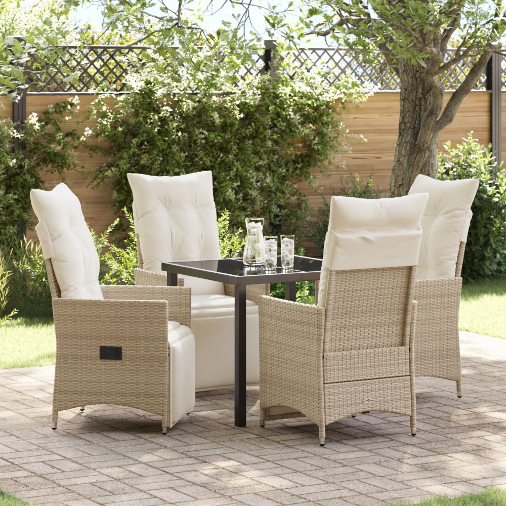 Produktbild för Trädgårdsmöbelset med kudde 5 pcs Beige konstrotting