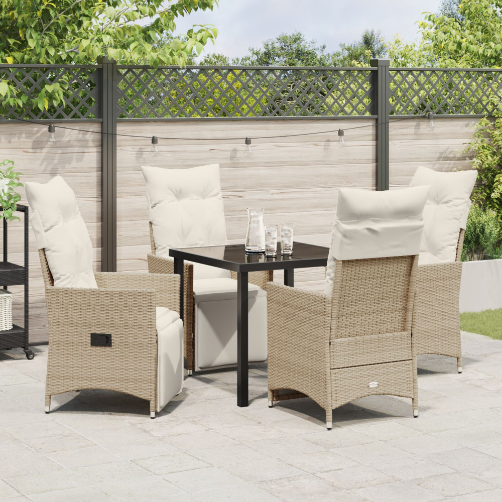 Produktbild för Trädgårdsmöbelset med kudde 5 pcs Beige konstrotting