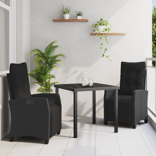 vidaXL Trädgårdsmöbelset med kudde 3 pcs Svart konstrotting