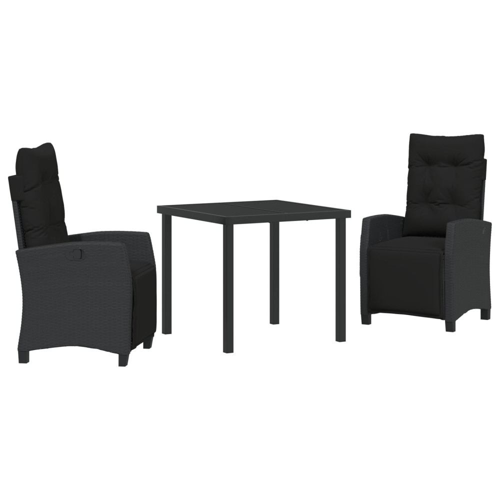 Produktbild för Trädgårdsmöbelset med kudde 3 pcs Svart konstrotting