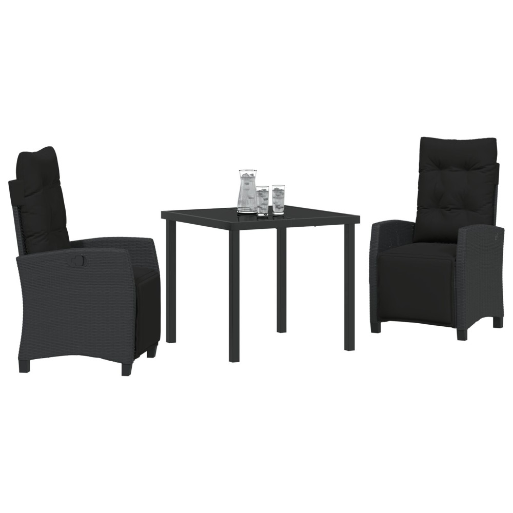 Produktbild för Trädgårdsmöbelset med kudde 3 pcs Svart konstrotting