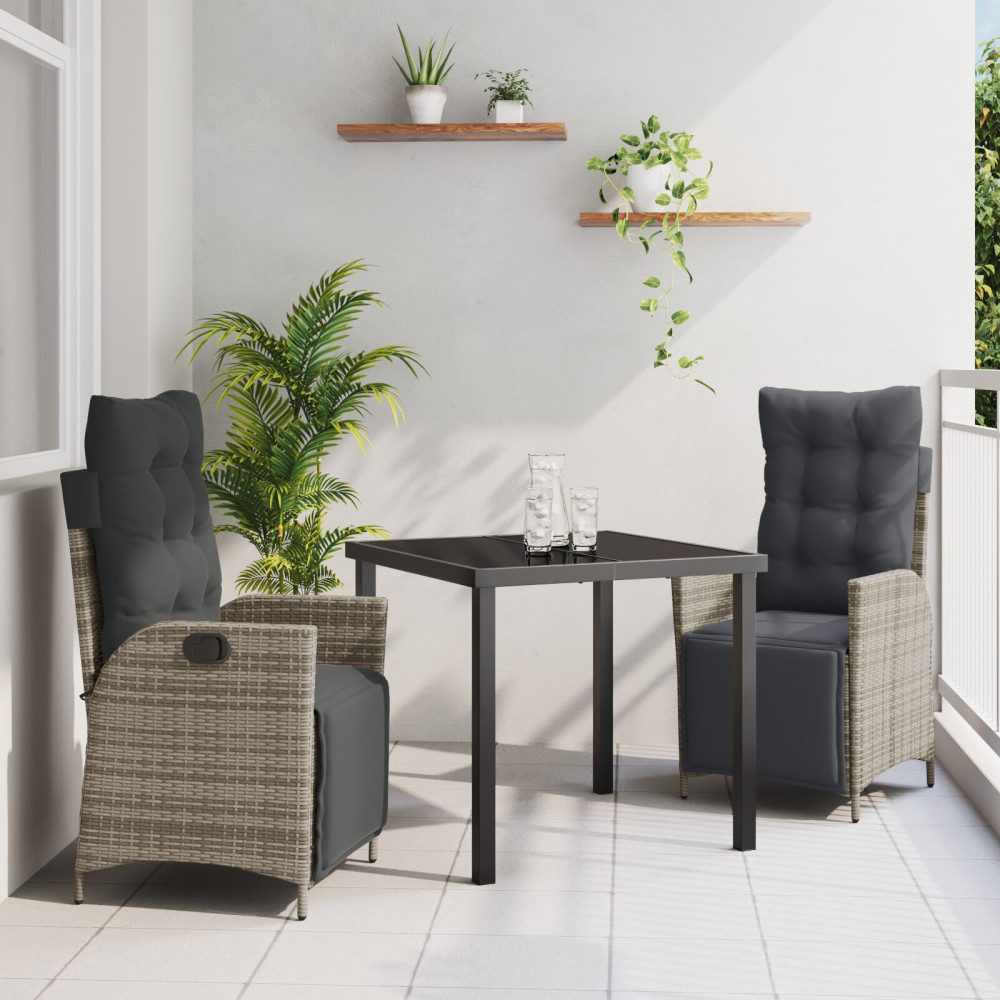 Produktbild för Trädgårdsmöbelset med kudde 3 pcs Grå konstrotting