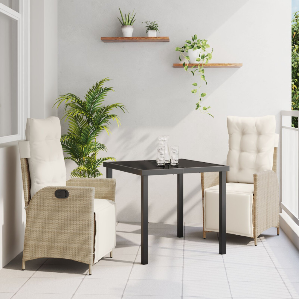 Produktbild för Trädgårdsmöbelset med kudde 3 pcs Beige konstrotting