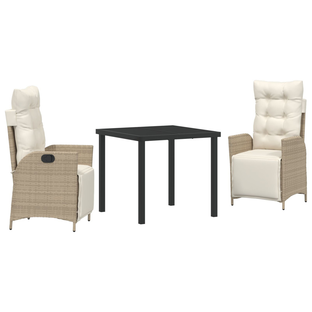 Produktbild för Trädgårdsmöbelset med kudde 3 pcs Beige konstrotting