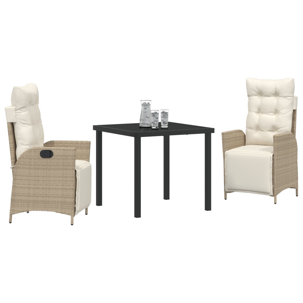 Produktbild för Trädgårdsmöbelset med kudde 3 pcs Beige konstrotting
