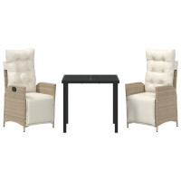 Produktbild för Trädgårdsmöbelset med kudde 3 pcs Beige konstrotting