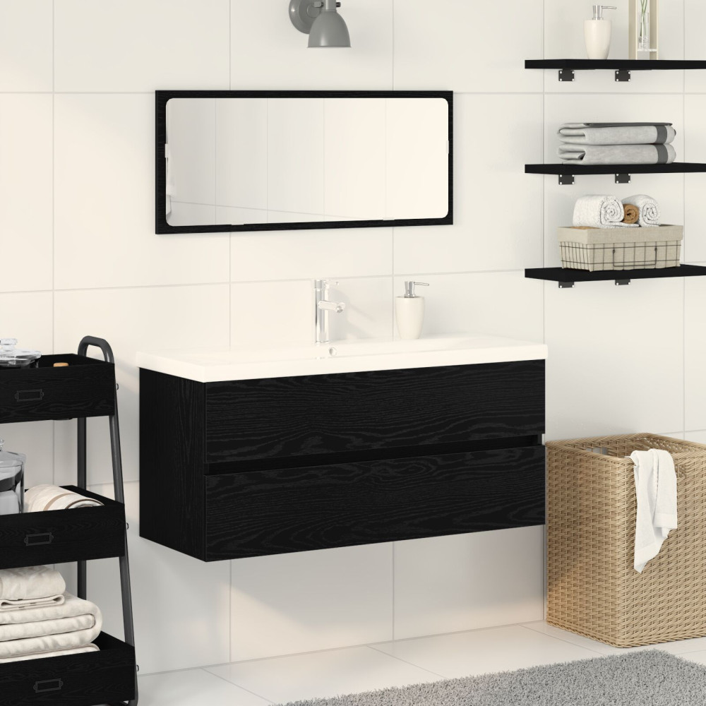 Produktbild för Badrumsskåp med handfat Svart Ek 90 x 39 x 62 cm