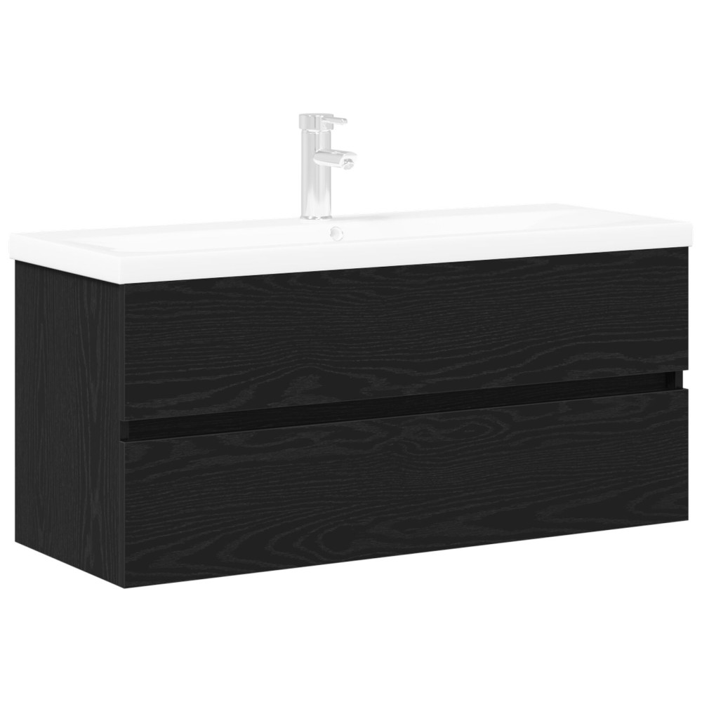 Produktbild för Badrumsskåp med handfat Svart Ek 90 x 39 x 62 cm