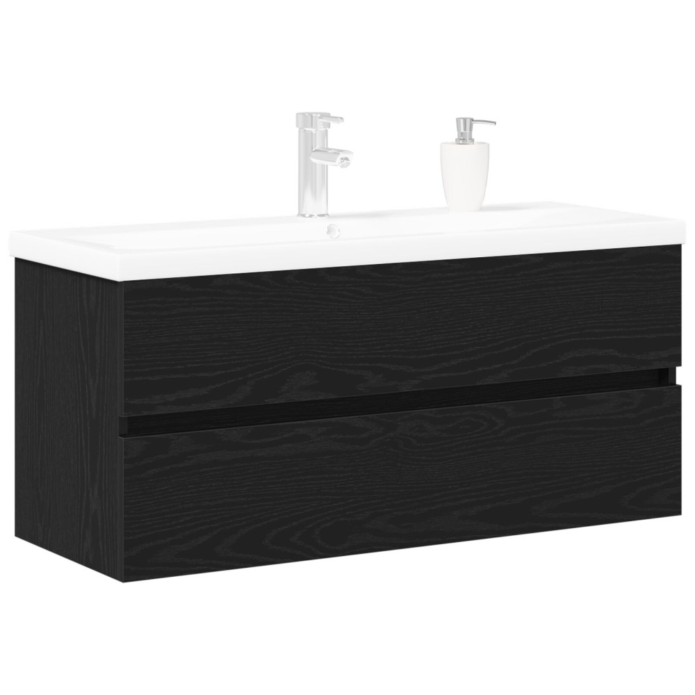 Produktbild för Badrumsskåp med handfat Svart Ek 90 x 39 x 62 cm