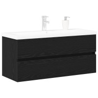Produktbild för Badrumsskåp med handfat Svart Ek 90 x 39 x 62 cm