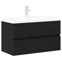 Produktbild för Badrumsskåp med handfat Svart Ek 80 x 39 x 62 cm