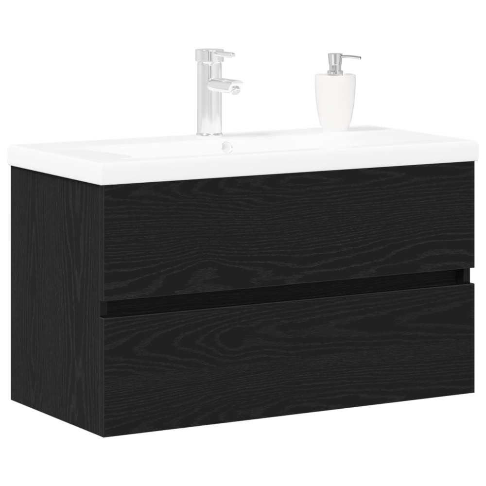 Produktbild för Badrumsskåp med handfat Svart Ek 80 x 39 x 62 cm