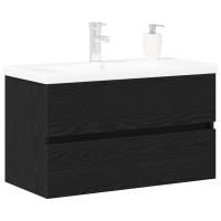 Produktbild för Badrumsskåp med handfat Svart Ek 80 x 39 x 62 cm