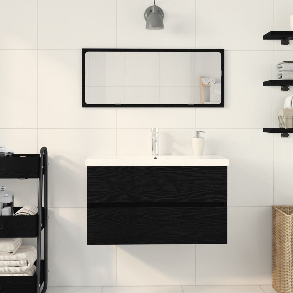 Produktbild för Badrumsskåp med handfat Svart Ek 80 x 39 x 62 cm