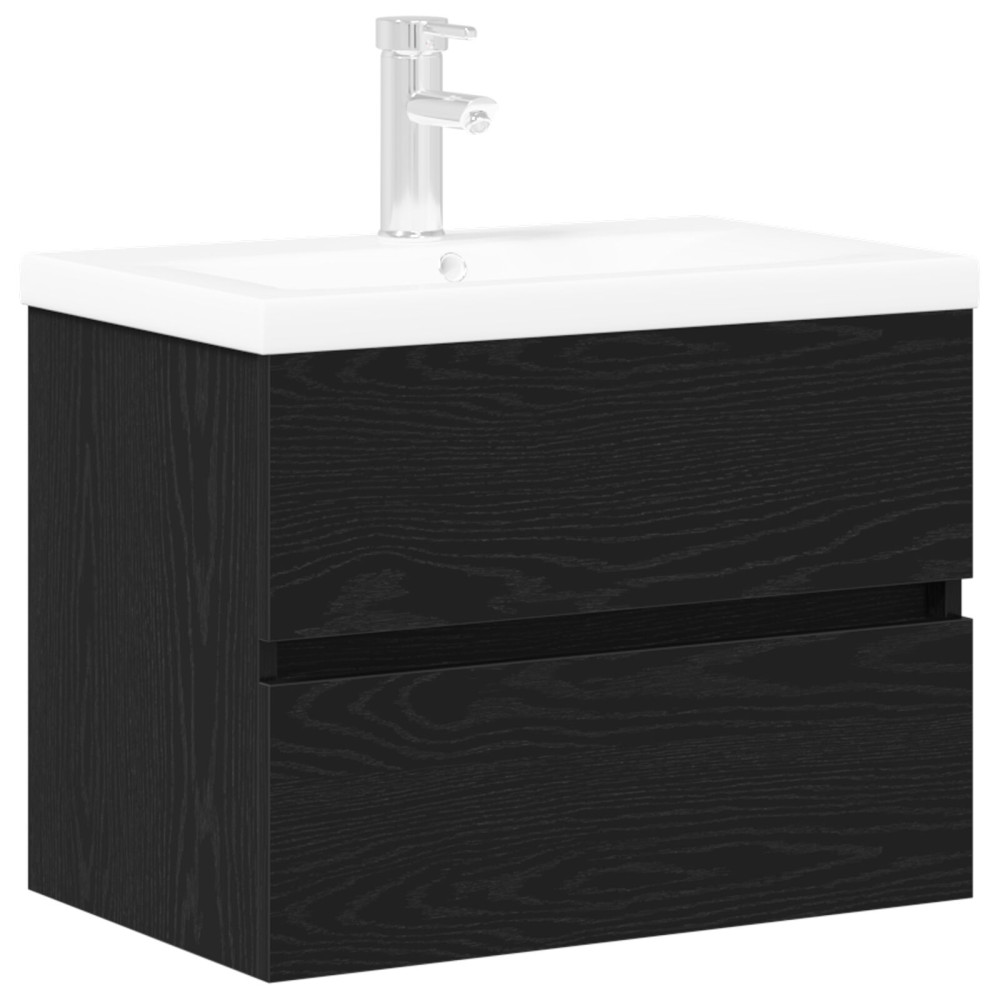 Produktbild för Badrumsskåp med handfat Svart Ek 60 x 39 x 62 cm