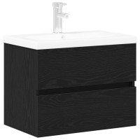 Produktbild för Badrumsskåp med handfat Svart Ek 60 x 39 x 62 cm