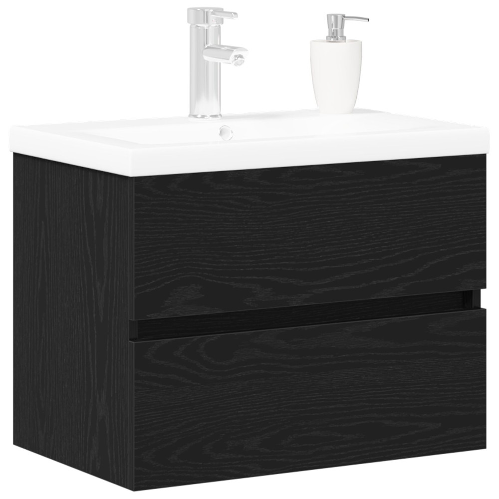 Produktbild för Badrumsskåp med handfat Svart Ek 60 x 39 x 62 cm