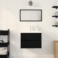 Produktbild för Badrumsskåp med handfat Svart Ek 60 x 39 x 62 cm