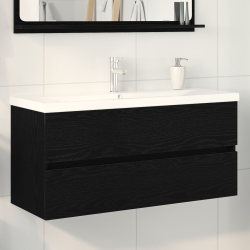 vidaXL Badrumsskåp med handfat Svart Ek 100 x 39 x 62 cm