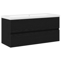 Produktbild för Badrumsskåp med handfat Svart Ek 100 x 39 x 62 cm